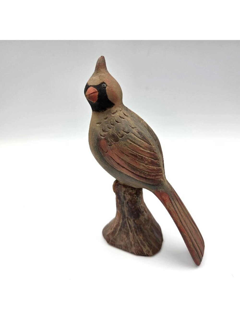 Hand Carved & Painted Female Cardinal Bird Handmade Folk Art Signed